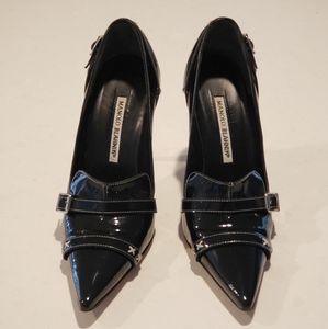 Manolo Blahnik Black Patent Leather Buckle Pumps